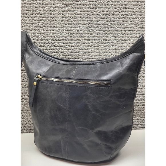 Born Black Distressed Leather Crossbody Bucket Bag Womens Hobo Shoulder Purse - Picture 6 of 10
